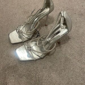 Silver High Heeled Strappy Sandals